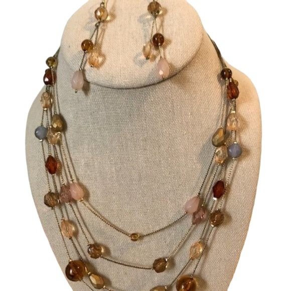 Vintage Four Strand Beaded Necklace and Earrings - Picture 1 of 6
